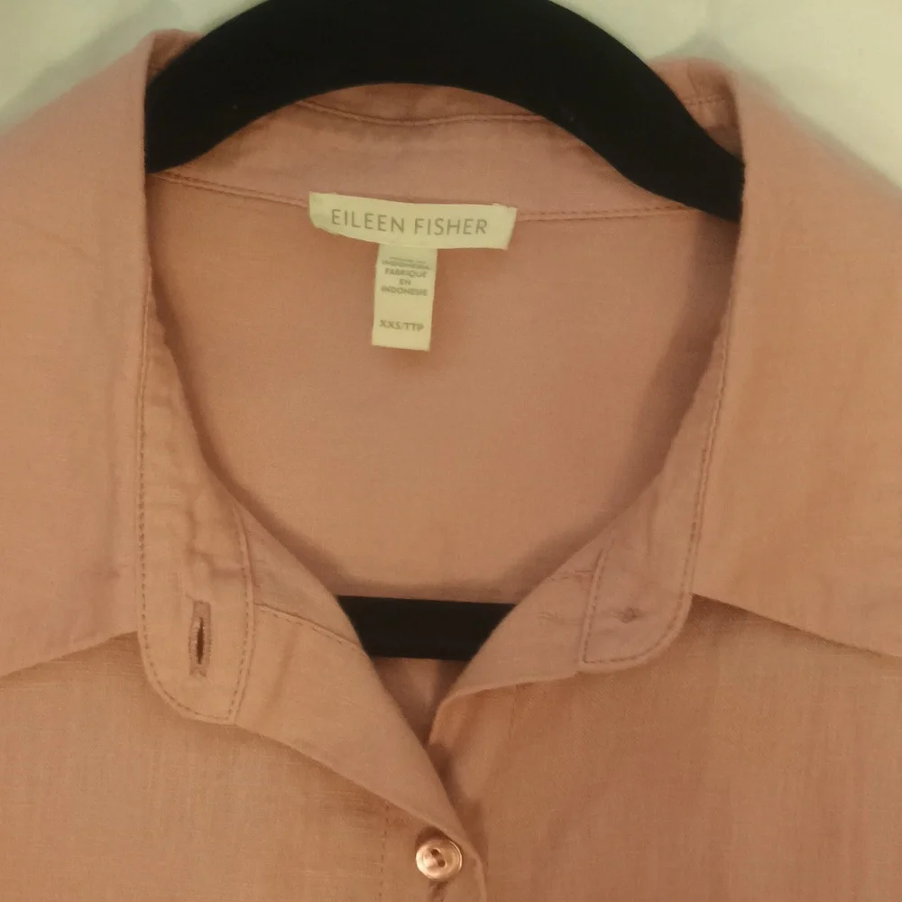 Eileen Fisher Lightweight Linen Shirt in Blush Rose - Oversized & Soft - XXS